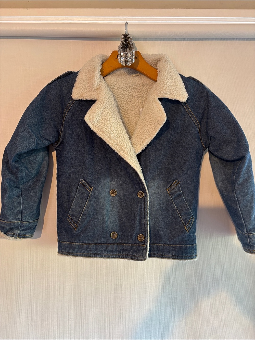 Kids Sherpa-Lined Denim Jacket in Dark Blue